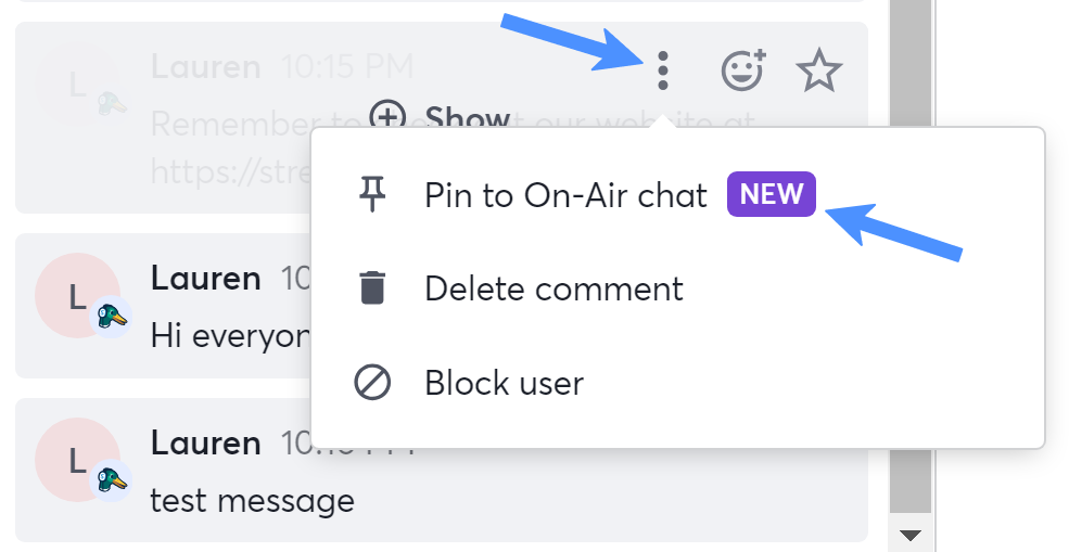 Pinned On-Air Chat Messages – StreamYard Help Center